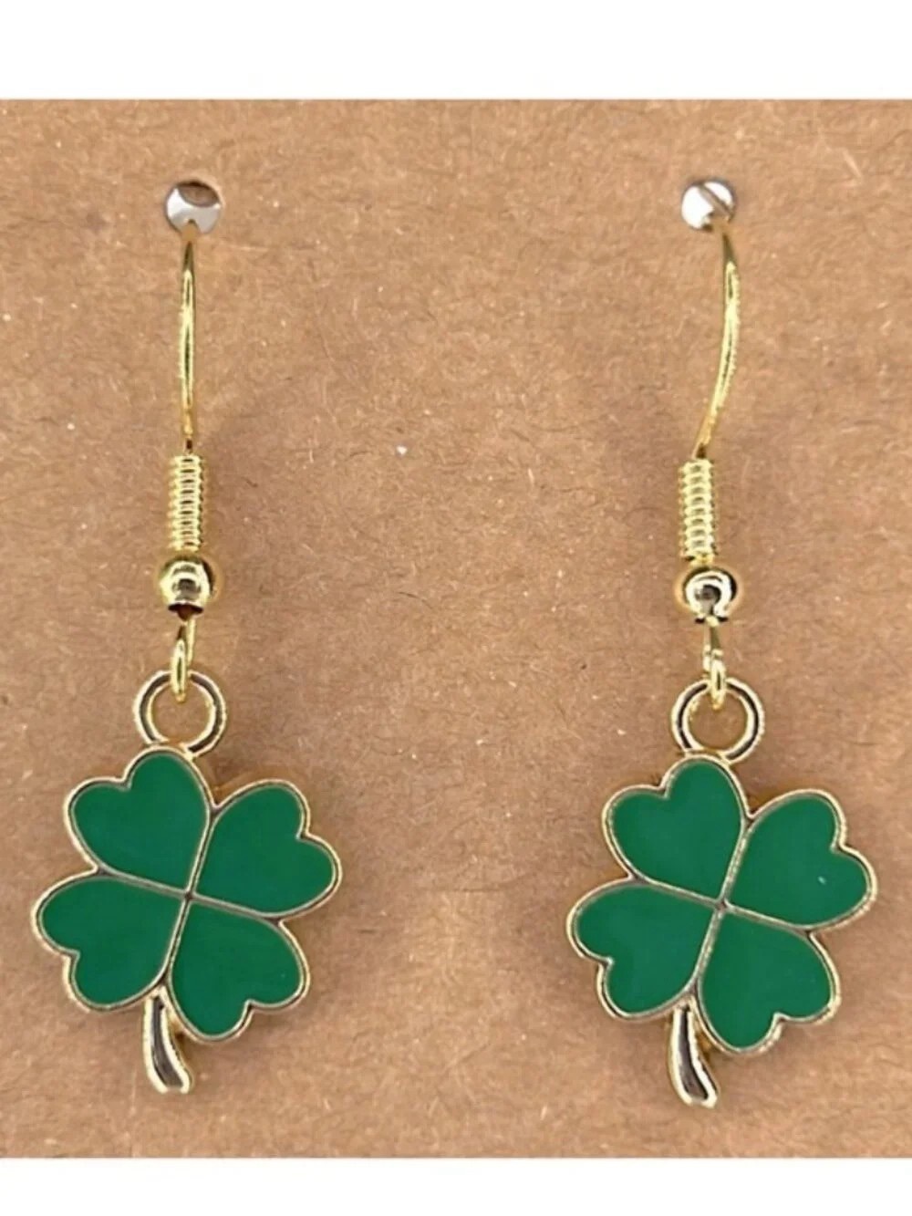 Lulu-B Gold-Tone Green Clover Dangle Earrings